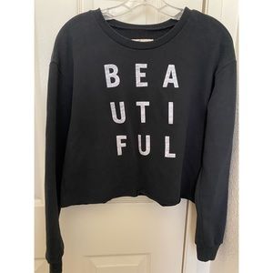 Hollister Black “Beautiful” Cropped Crewneck Sweatshirt